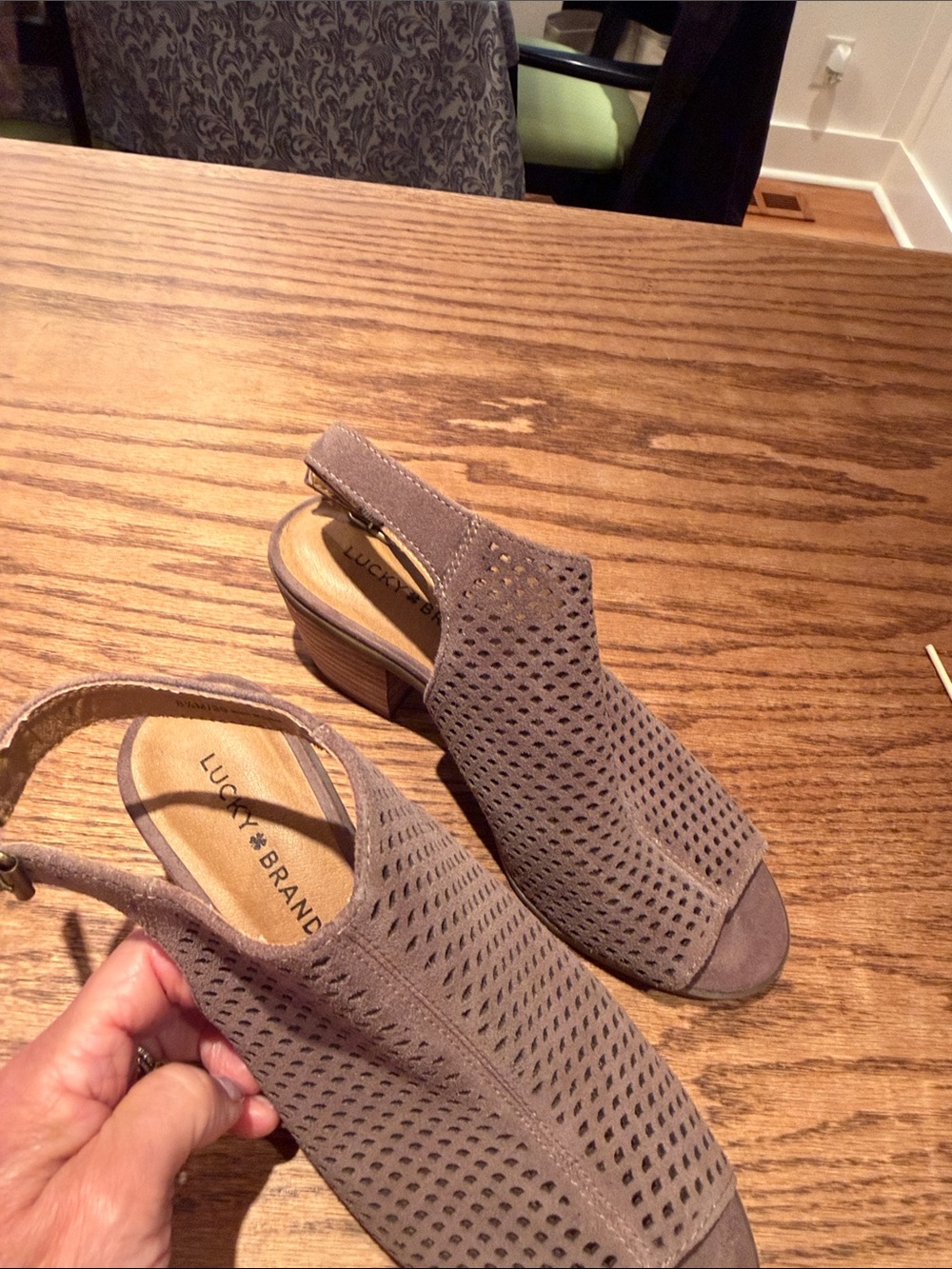 Lucky Brand Taupe Perforated Slingback Mules